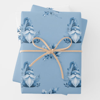 Blauwe Kerstkabouters Inpakpapier Vel