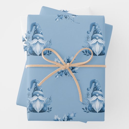 Blauwe Kerstkabouters Inpakpapier Vel (In situ)