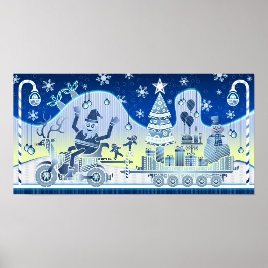 Blauwe kerstkerstkerstkerstman Snowman Poster Boom (Voorkant)