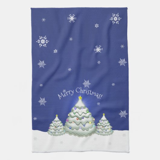 Blauwe kerstkeukenhanddoek theedoek (Verticaal)