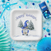 Blauwe kerstkoepel met klok papieren bordje (Feest)