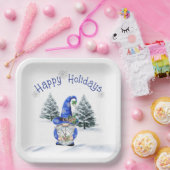 Blauwe kerstkoepel met klok papieren bordje (Feest)