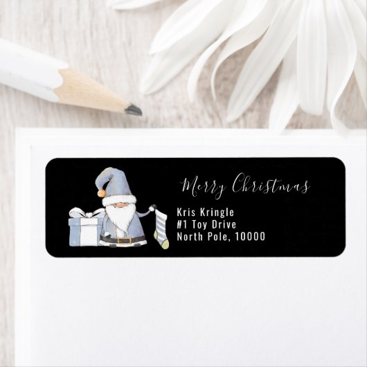 Blauwe kerstkoepel met stoppen en cadeautjes etiket (Insitu)