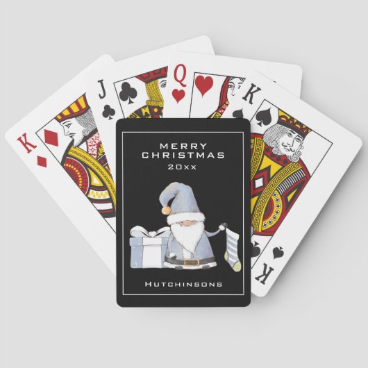 Blauwe kerstkoepel met stoppen en cadeautjes pokerkaarten (Achterkant)