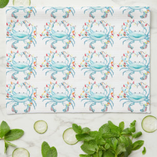 Blauwe kerstkrab Kitchen Towel Theedoek