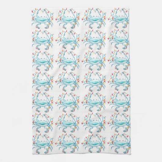Blauwe kerstkrab Kitchen Towel Theedoek (Verticaal)