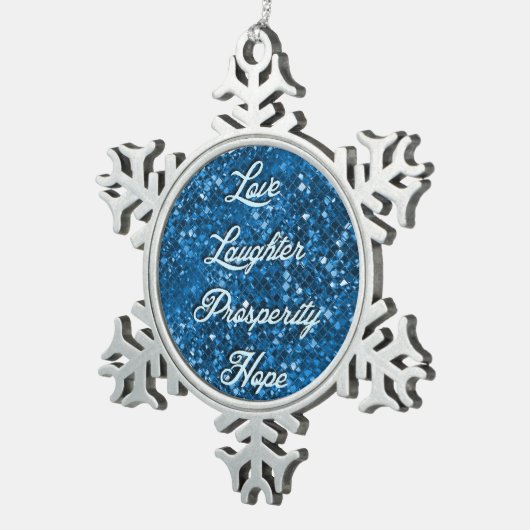 Blauwe kerstkreet Snowflake Ornament (Rechts)