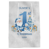 Blauwe Kerstman 1e Kerstmis Medium Cadeauzakje (Achterkant)