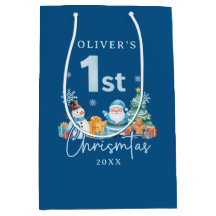 Blauwe Kerstman 1e Kerstmis met Sneeuwman, Boom en