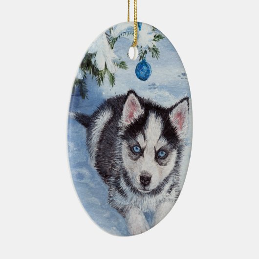 Blauwe kerstman-honkhond-pap-kerstversiering keramisch ornament (Rechts)