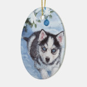 Blauwe kerstman-honkhond-pap-kerstversiering keramisch ornament (Links)
