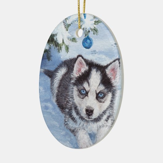 Blauwe kerstman-honkhond-pap-kerstversiering keramisch ornament (Links)