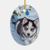 Blauwe kerstman-honkhond-pap-kerstversiering keramisch ornament (Voorkant)