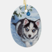 Blauwe kerstman-honkhond-pap-kerstversiering keramisch ornament (Achterkant)