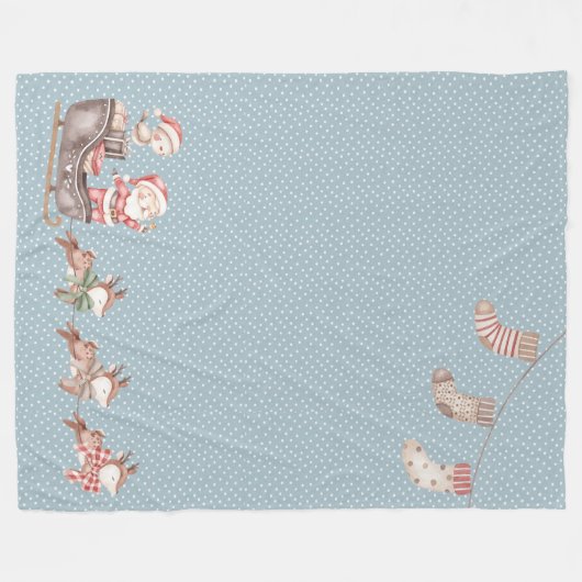 Blauwe Kerstman in de Sleigh Fleece Deken