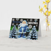 Blauwe Kerstman, kerstgroet Kaart (Gele Bloem)