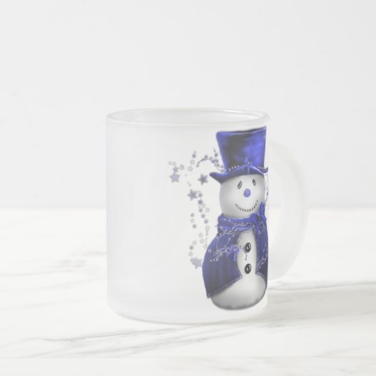 Blauwe kerstman matglas koffiemok (Voorkant rechts)