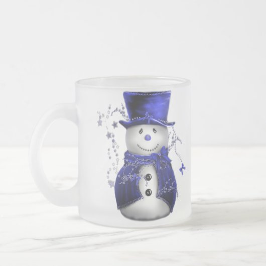 Blauwe kerstman matglas koffiemok (Links)