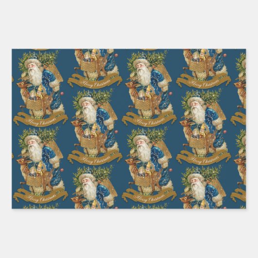 Blauwe  kerstman met kerst  inpakpapier vel (Voorkant 3)