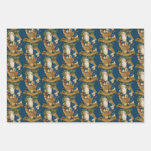 Blauwe  kerstman met kerst  inpakpapier vel (Voorkant 2)