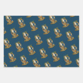 Blauwe  kerstman met kerst  inpakpapier vel (Voorkant)