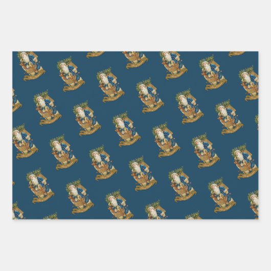 Blauwe  kerstman met kerst  inpakpapier vel (Voorkant)