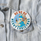 blauwe kerstman met kerstspeelgoed ronde button 4,0 cm (In situ)