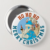 blauwe kerstman met kerstspeelgoed ronde button 4,0 cm (Voorkant /achterkant)