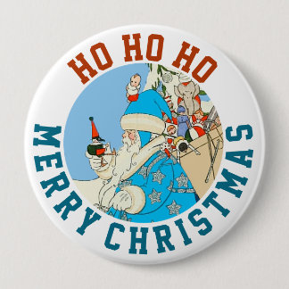 blauwe kerstman met kerstspeelgoed ronde button 4,0 cm
