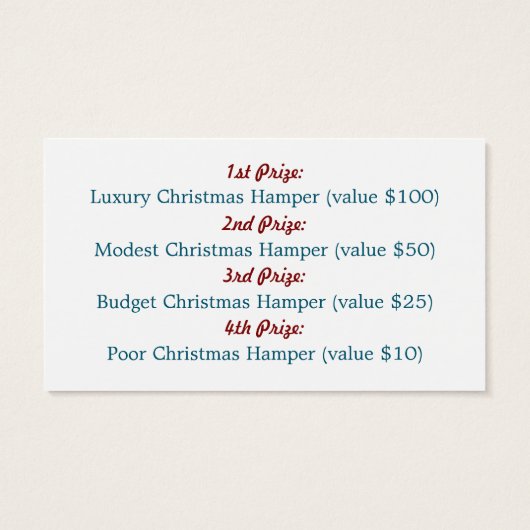 Blauwe Kerstman, Raffle Tickets Visitekaartje (Achterkant)