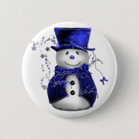 Blauwe kerstman ronde button 5,7 cm (Voorkant)