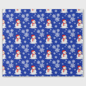 Blauwe kerstman Snowman Snowflakes Wrapppapier Cadeaupapier (Vlak)