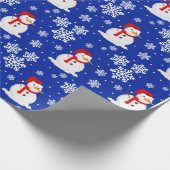 Blauwe kerstman Snowman Snowflakes Wrapppapier Cadeaupapier (Hoek)