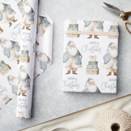 Blauwe kerstman vrolijk kerstfeest cadeaupapier