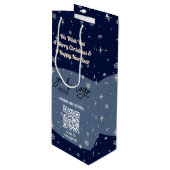 Blauwe kerstmis Business Logo QR Snowflake Wijn Cadeautas (Voorkant Gekanteld)