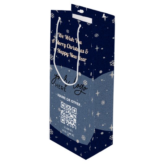 Blauwe kerstmis Business Logo QR Snowflake Wijn Cadeautas (Voorkant Gekanteld)