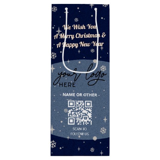 Blauwe kerstmis Business Logo QR Snowflake Wijn Cadeautas (Voorkant)