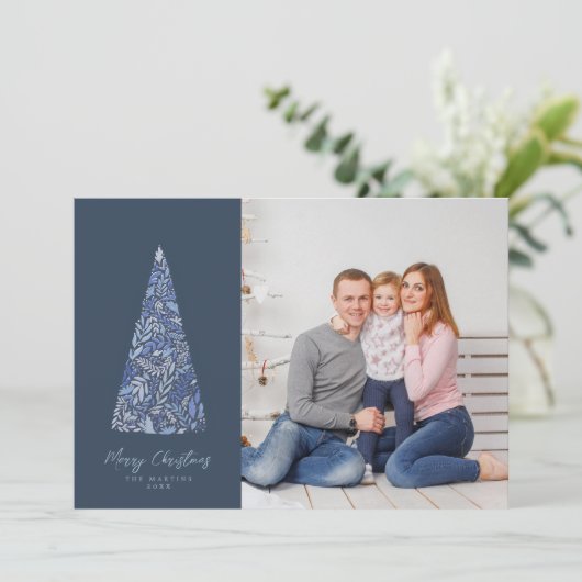 Blauwe kerstmis en feestdag foto van splendid Spru Kaart (Staand voorkant)