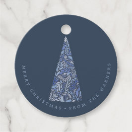 Blauwe Kerstmis en feestdag met Spruce-boom Bedankjes Labels