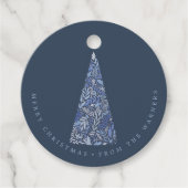 Blauwe Kerstmis en feestdag met Spruce-boom Bedankjes Labels (Voorkant)
