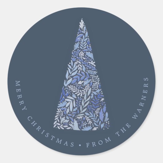 Blauwe Kerstmis en feestdag met Spruce-boom Ronde Sticker (Voorkant)