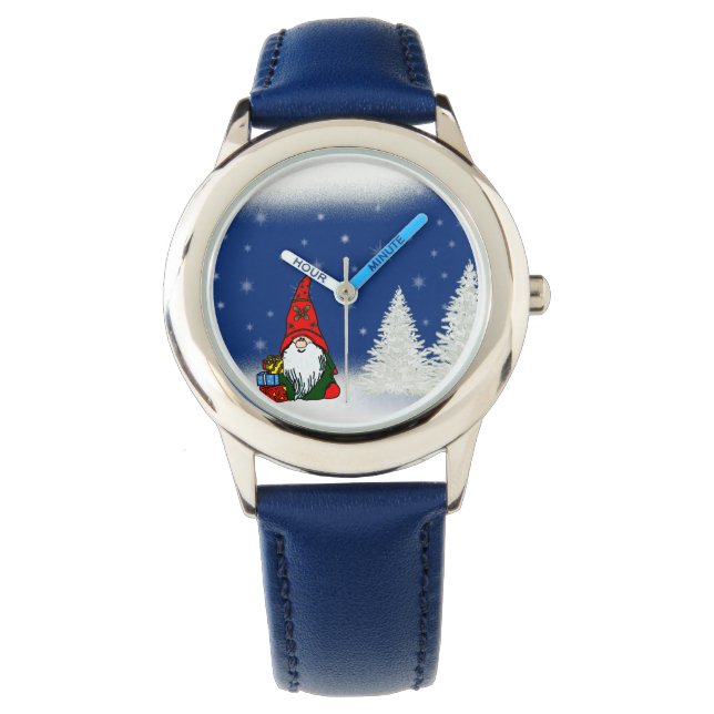 Blauwe Kerstmis Gnome Horloge (Voorkant)