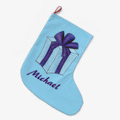 Blauwe kerstmis Hanukkah Holiday Cadeau Bow Grote Kerstsok (Voorkant (Hangend))