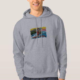 Blauwe Kerstmis Hawaiian Surfing Santa Illustratio Hoodie