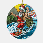 Blauwe Kerstmis Hawaiian Surfing Santa Illustratio Keramisch Ornament (Links)