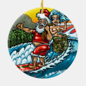 Blauwe Kerstmis Hawaiian Surfing Santa Illustratio Keramisch Ornament (Achterkant)