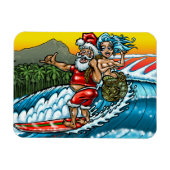 Blauwe Kerstmis Hawaiian Surfing Santa Illustratio Magneet (Horizontaal)