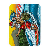 Blauwe Kerstmis Hawaiian Surfing Santa Illustratio Magneet (Verticaal)