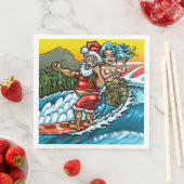 Blauwe Kerstmis Hawaiian Surfing Santa Illustratio Servetten (Insitu)