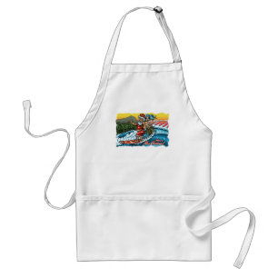 Blauwe Kerstmis Hawaiian Surfing Santa Illustratio Standaard Schort